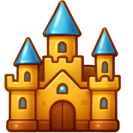 iOS-style emoji of a magical school castle, golden, brown, and blue colors, glossy 3D look, clean lines, cozy magical atmosphere, small sparkling details, simple and cute