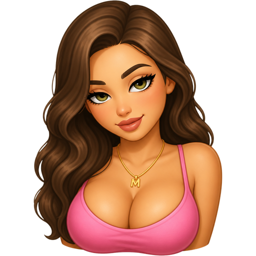 White skin brunette long wavy hair hazel green eyes sexy eyes and look and pink top big bust m necklace