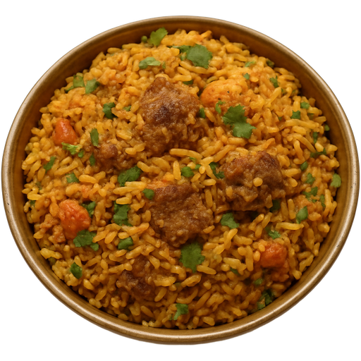 An aromatic biryani, where every grain of rice is infused with spices and coriander. Tender pieces of meat or soft vegetables mingle with the rich, warm flavors of the spices. When the dish is opened, an enchanting aroma escapes, promising an intense, colorful feast.