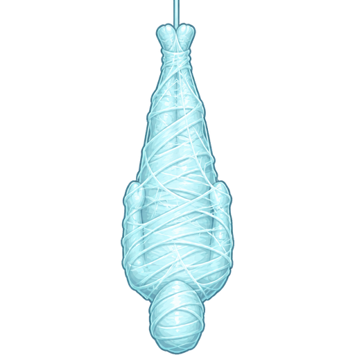 #B8FFFF spider slik cocoon #B8FFFF mummified completely covered human shaped cocoon hanged upside down covered with #B8FFFF thin coat of #B8FFFF spider webs