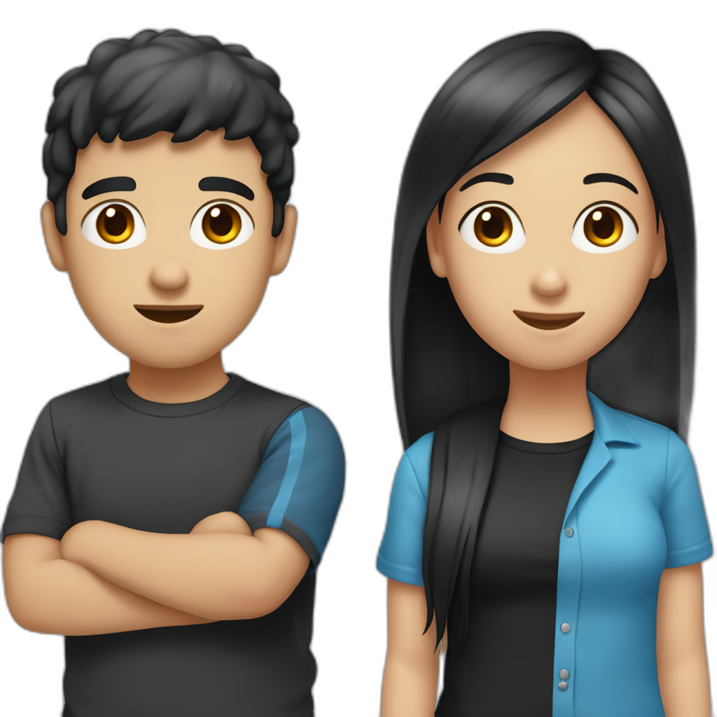 Two best friends one is wearing a black shirt and have a black hair and bangs and the other is wearing a blue shirt and medium hair and pale skin
