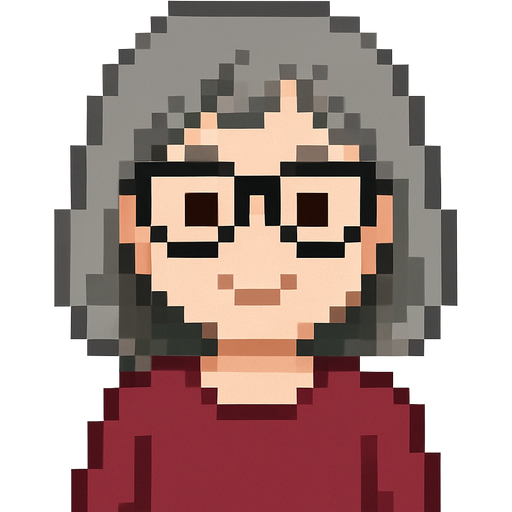 Create a cute, small, mom-looking, woman with shoulder length grey hair, and a maroon sweater, brown eyes, black glasses, light peach skin tone, Create this from her waist up .