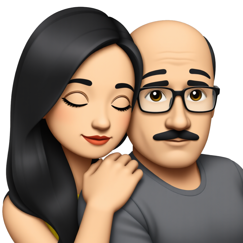 can you create a girl with black hair with her boyfriend with tan skin He has a black mustache and wears glasses and she sleep in his shoulder