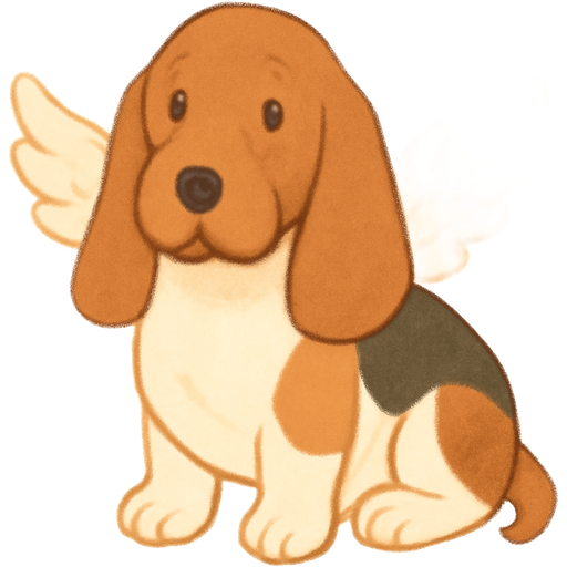 Entire basset hound head and body, all face and nose are brown, her body is tri colored, with angel wings