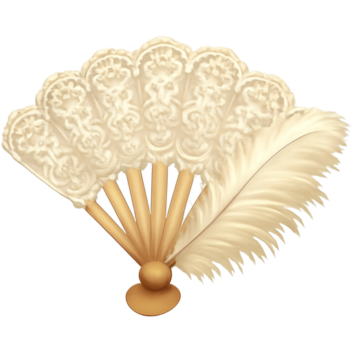 Create a Bridgerton-inspired emoji: Fan – A delicate lace fan or feathered fan, perfect for the secretive glances and flirtation of the regency era.