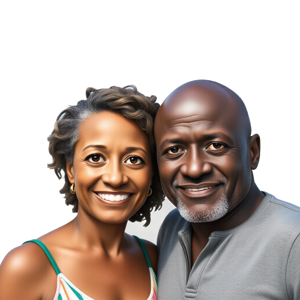 56 year old lighter skinned African American woman and 55 year old African American man on the beach in Mexico