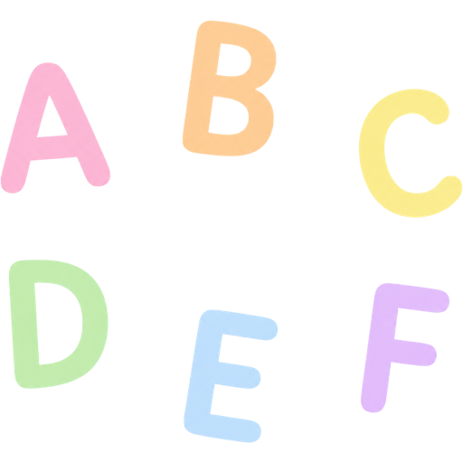 Please make an emoji with the letters: ABCDEF and make them in very light pastel rainbow colors, and just have the letters scattered in the air instead of lined up