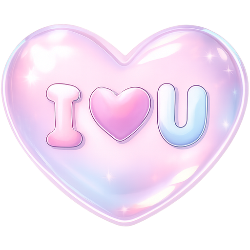 I❤︎U written inside a beautifully shaped 3D heart that looks like it's puffed out for a realistic 3D effect. Heart should be see through clear looking can have tint of color