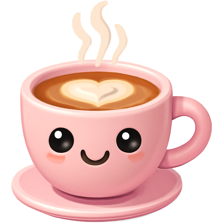Pastel pink cup with steaming hot coffee. Make it even more cuter and add eyes and milk froth in a pattern add cute bright sparkles