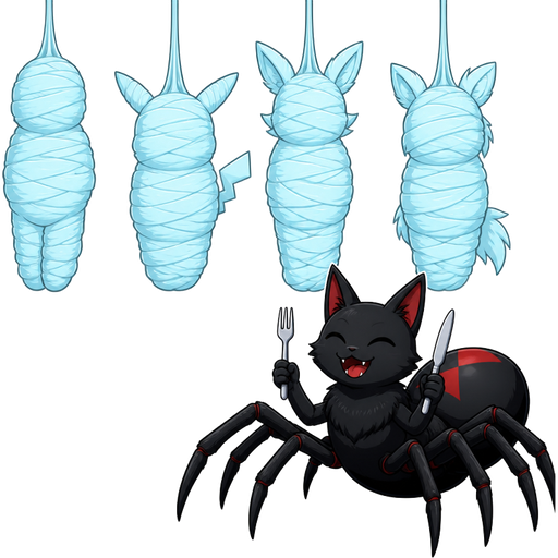 wrapped up and mummified fully covered in a #B8FFFF spider slik cocoon shaped like boy arms behind back with #B8FFFF spider slik wrappings completely covered with thick layers non-transparent #B8FFFF spider slik wrappings hanging on ceiling next to wrapped up and mummified fully covered in a #B8FFFF spider slik cocoon shaped like pikachu arms behind back with #B8FFFF spider slik wrappings completely covered with thick layers non-transparent #B8FFFF spider slik wrappings hanging on ceiling next to wrapped up and mummified fully covered in a #B8FFFF spider slik cocoon shaped like funtime foxy arms behind back with #B8FFFF spider slik wrappings completely covered with thick layers non-transparent #B8FFFF spider slik wrappings hanging on ceiling next to wrapped up and mummified fully covered in a #B8FFFF spider slik cocoon shaped like miles tails prower arms behind back with #B8FFFF spider slik wrappings completely covered with thick layers non-transparent #B8FFFF spider slik wrappings hanging on ceiling next to a happy male black widow spider cat drider hybrid holding a fork and knife