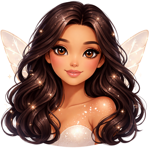 Make me a girl with wavy with a dark brow hair, a tan skin tone, and fairy-like skin (like it has a glow).