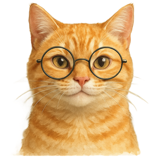 realistic orange tabby cat with stripes, wearing round glasses, centered portrait, ultra-detailed natural fur, realistic whiskers, soft natural lighting, shallow depth of field, sharp focus, photographic style, neutral blurred background, expression and facial features: умиляется с сердечком возле уха , 4k, high realism