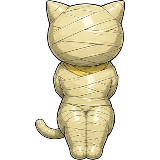morgana anthropomorphic cat Persona 5 wrapped up completely covered entrapped with light yellow duct tape with arms behind back completely covered wrapped up with light yellow duct tape mummified fully completely covered head completely covered wrapped up body with light yellow duct tape mummified fully legs together sitting pose completely covered with light yellow duct tape mummified