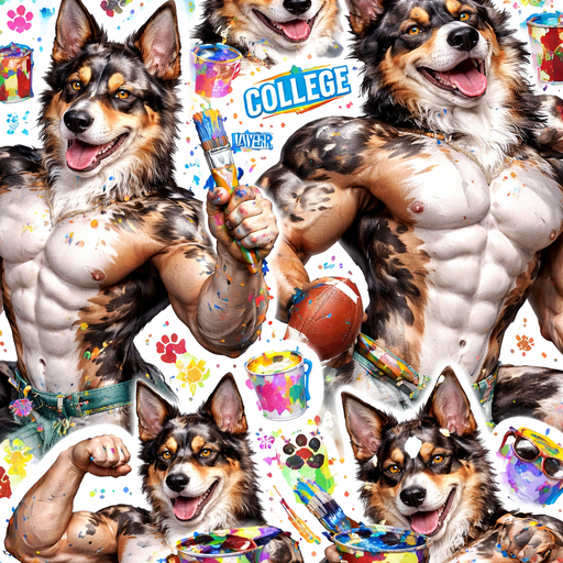 Hot, Attractive and handsome Jacked College Painter Player Dog that is a mix of German Shepard mixed with a Australia Shepard no chains or necklaces Bara furry iPhone Pattern for a Wallpaper