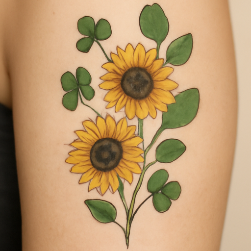 Realistic high contrast and definition minimalist eucalyptus leaves olive green clovers and yellow sunflowers