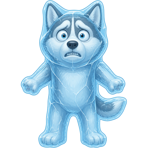 frozen frozen frozen husky dog frozen head completely frozen in a huge thin coat of ice body completely frozen in a huge thin coat of ice arms completely frozen in a huge thin coat of ice legs completely frozen in a huge thin coat of ice tail frozen frozen in a huge thin coat of ice face completely frozen in a thin coat of ice