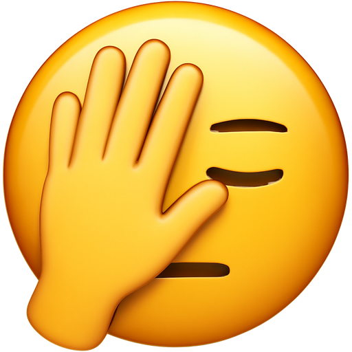🖐️😑 keeping original emoji face exactly the same, face palm, big hand in middle of face slightly tilted