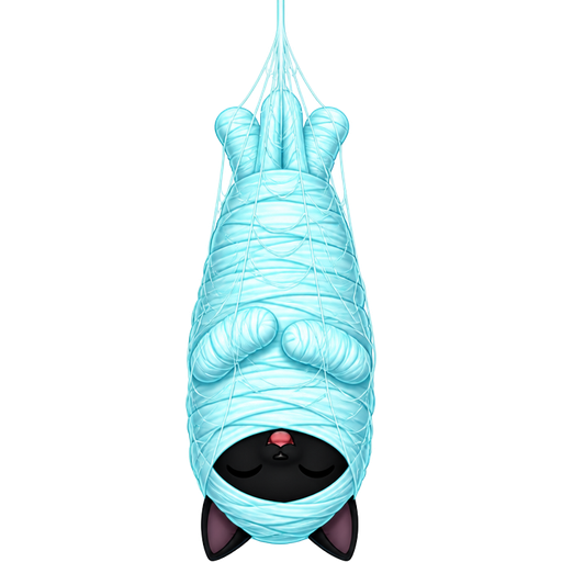 #B8FFFF slikworm cocooned #B8FFFF mummified completely covered anthro black cat happy upside down hanged upside down covered with #B8FFFF thin coat of #B8FFFF spider webs