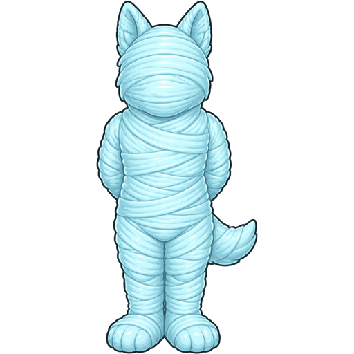 four wrapped up and mummified fully covered in a #B8FFFF spider slik cocoon shaped like anthro husky dog anthro arms behind back with #B8FFFF spider slik wrappings completely covered with thick layers non-transparent #B8FFFF spider slik wrappings