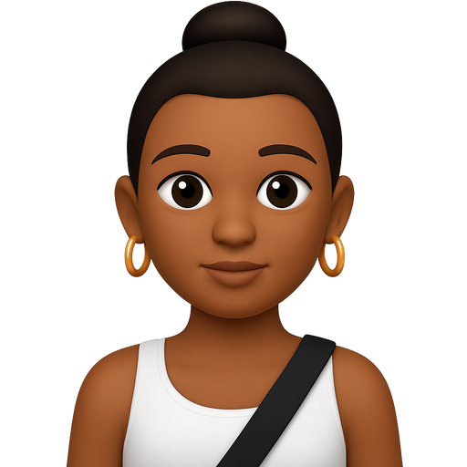 a light skin black girl in a clean white tank top and slick bun, gold hoops, with a sling bag, white minimal background
