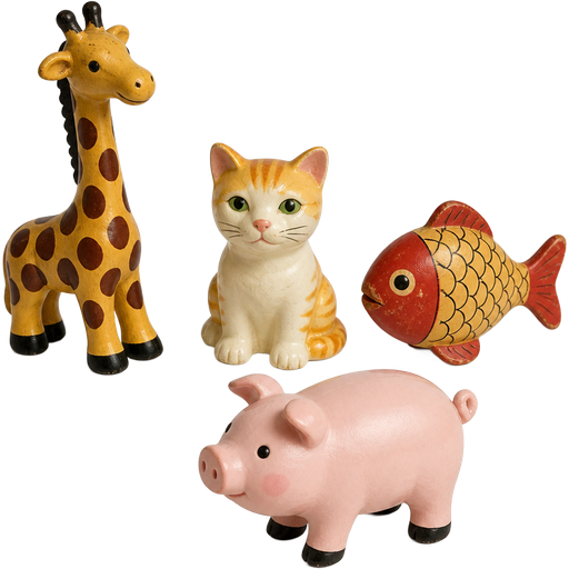 I spy scholastic pc video game objects vintage giraffe toy vintage cat toy vintage fish toy vintage pig toy