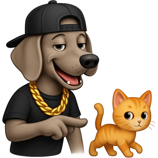 South usa hip hop Weimaraner dog chases a little for him looking attractive, LA wearing styles kitty as a symbol for men chasin women