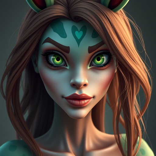 Make a A beautiful looking hormone monstress,green eyes,long brown hair,hourglass body,beautiful lips,hairy with 2 horse legs she is standing on. (SHE NEEDS TO LOOK LIKE CONNIE FROM BIG MOUTH BUT WITH MY DESCRIPTION)
