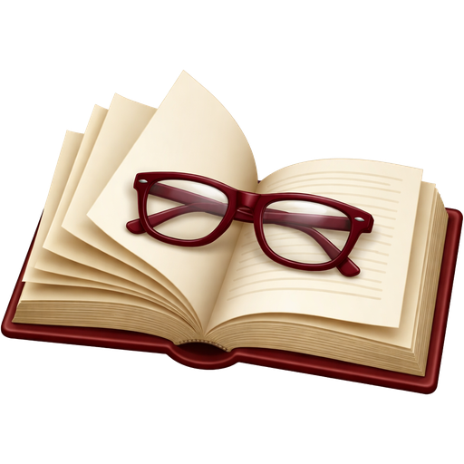 3. сделай открытую книгу, у которой несколько листов чуть отогнуты от остальных (оттенки страниц книги: #D7C1A8 ), а лежат очки на страницах внутри книги (цвет оправы у очков: #5F2119 )