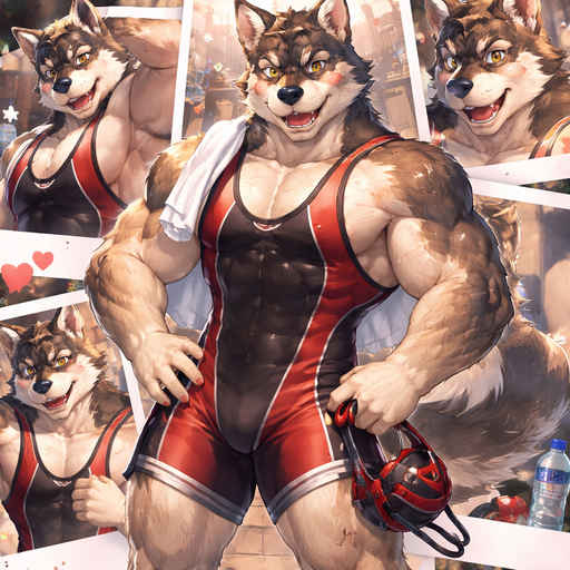 A Full Body and Facial Wallpaper of a Hunky and Chunky a Very Hot and Handsome Wolf mixed with a Husky bara furry who is a Wrestler College player and Extremely muscular but not to muscular and Extremely Masculine and Handsome and Ginormous Arms and a Rounded Pecs very Short Strait Hair but tall and a little bit lean. Wearing Tight Wrestling Clothes .Blushing