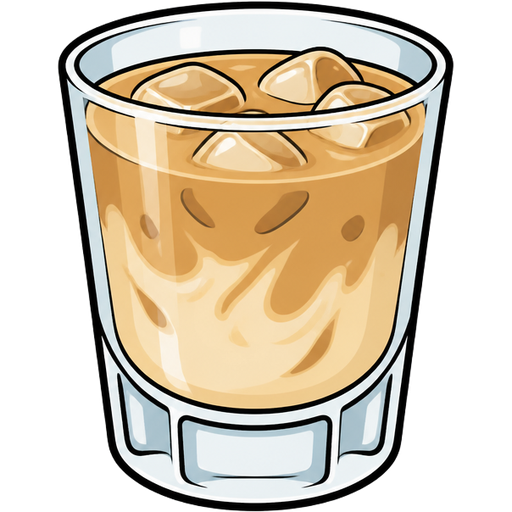 ghibli style | shot glass of vanilla iced coffee | no straw | ghibli style | vector-cartoon | cel-shading | bold smooth black outlines