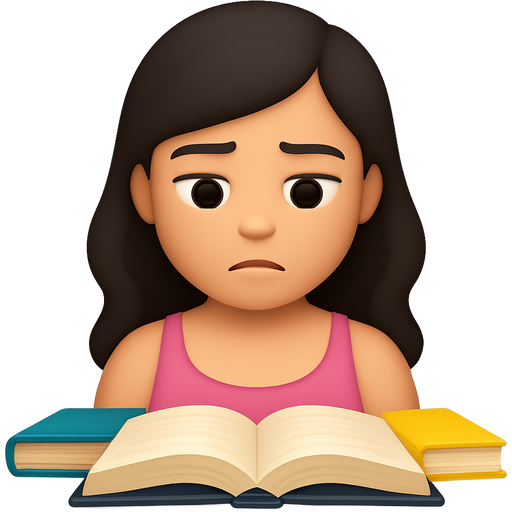 Quiero que hagas una chica con el pelo oscuro y el pelo liso con 2 ondas después que esté mirando a los libros que tiene delante quiero que la camiseta sea de tirantes rosas