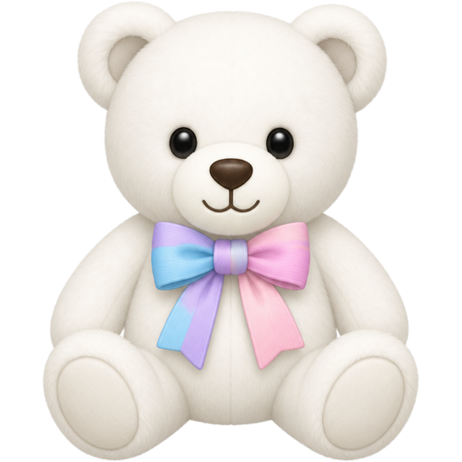 que sea un osito de peluche pero que sea de color blanco, su corbatita sea de color azul pastel, morado pastel y Rosa pastel