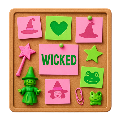 Anything from wicked pink and green on a light brown bulletin board no people!!!!!!!! lots of details post it’s ,mini toys, and more