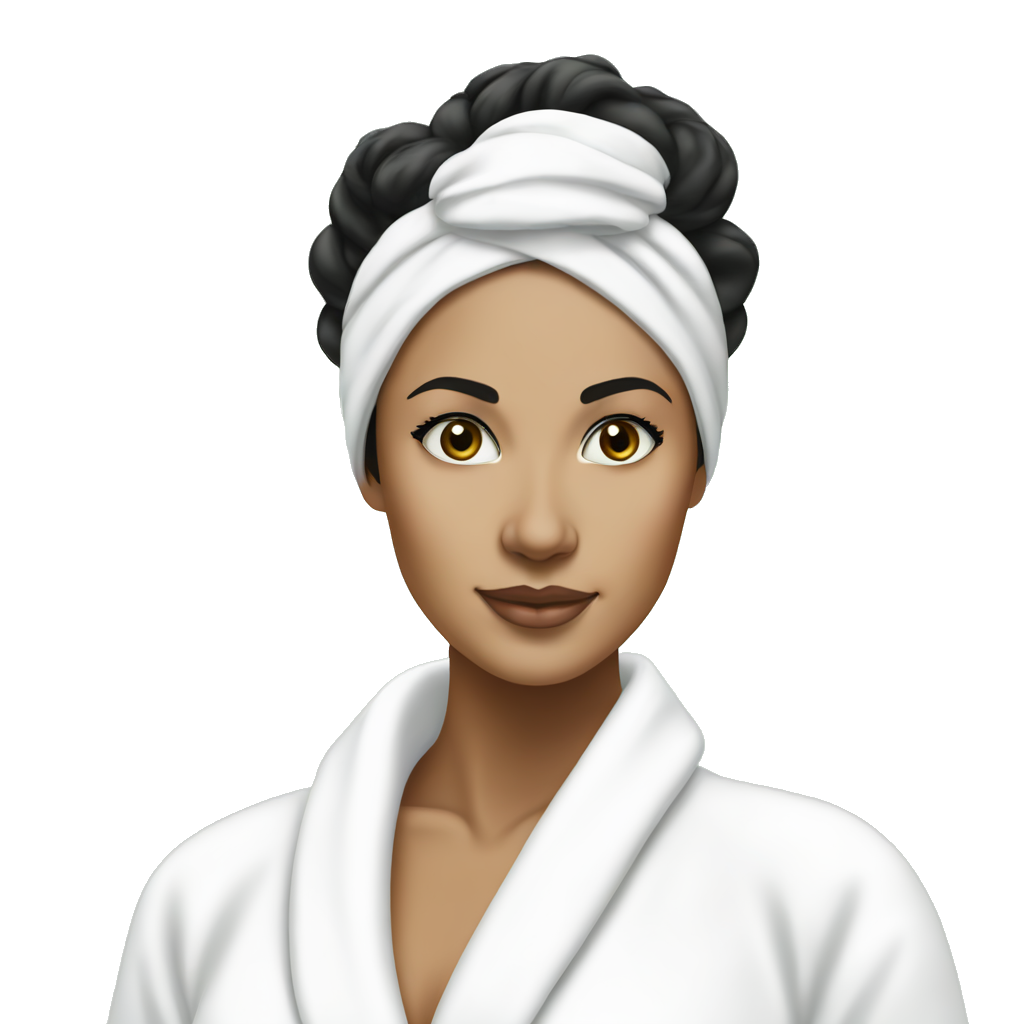 spa green chemical peel on woman with tan skin and black hair with a white spa robe on and white spa headband