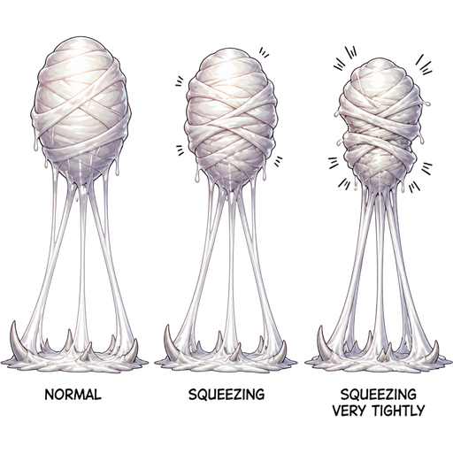 dungeon fighter Online pc game white slikworm cocoon with white slik wrappings anchor to the ground and white slik strings attached to white slikworm cocoon sprites normal squeezing squeezing tightly squeezing very tightly