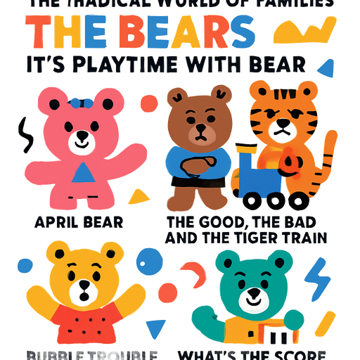 The Magical World Of Families the Bears It’s Playtime With Bear: April Bear, The Good the bad and the Tiger Train, Bubble Trouble, What’s the Score Bear?