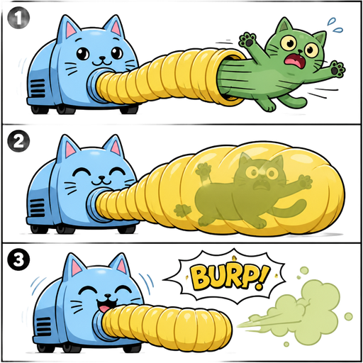 Light blue cat vacuum hybrid Light huge yellow flexible hose Light huge yellow flexible hose vacuums a green cat 1 Light huge yellow flexible hose a Light huge yellow flexible hose bulging Light huge yellow flexible hose visibly bulging with the cat's form 2 Light blue cat vacuum hybrid Light huge yellow flexible hose burps 3 comic