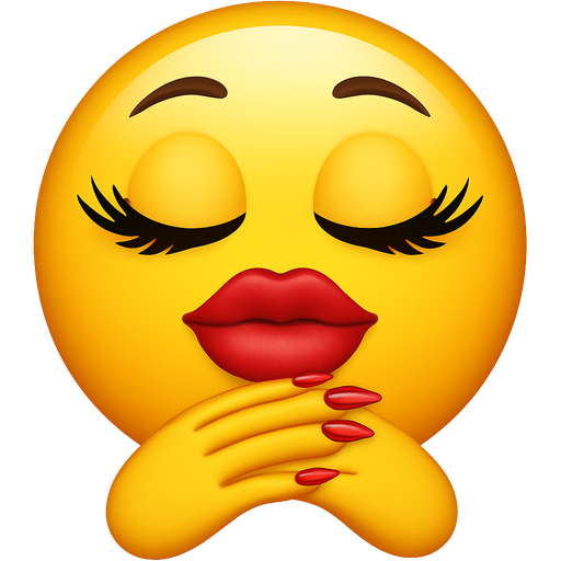 A yellow person with big lips, long nails, long eyelashes with their hands like fingers over their hand and there’s some sticking out