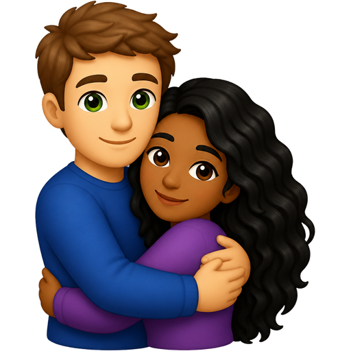 Homme blanc cheveux marrons yeux verts grands qui serre une femme marron avec beaucoup de cheveux noirs et des yeux marrons