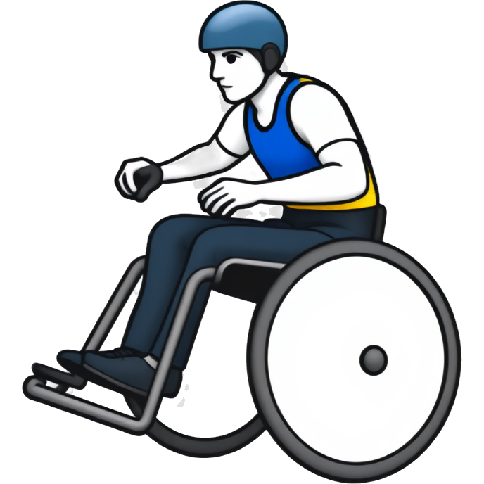 Create a minimalist emoji-style design representing the Paralympic Games. The design should be simple, using bold outlines and flat colors to match the standard SMS emoji aesthetic. It could feature a dynamic athlete using a wheelchair, a prosthetic limb, or another symbol of adaptive sports. Ensure the design conveys energy, inclusivity, and competition while remaining easily recognizable at a small scale. The background should be transparent for versatile use