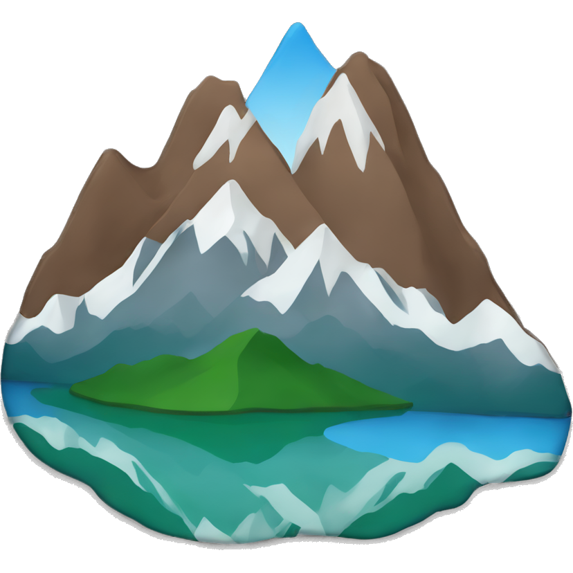 One brown, green, grey and white mountain plus blue lake with soft rounded edges 🏔️ (All over transparent background)