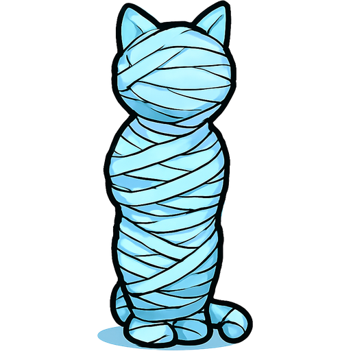 #B8FFFF spider slik mummified cocooned cat shaped cocoon with no face arms behind back standing up legs tied together with spider slik #B8FFFF completely covered with thin layer of #B8FFFF spider slik wrappings completely covered with thin layer of #B8FFFF spider slik wrappings