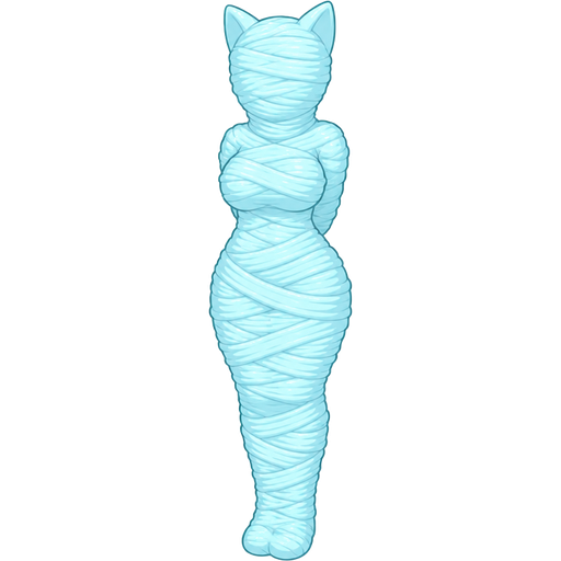#B8FFFF sticky slik mummy-like-cocoon female cat girl anthro entombed wrapped up and mummified fully covered in a #B8FFFF spider slik cocoon shaped like female cat girl anthro with arms behind back with #B8FFFF spider slik wrappings completely covered with thick layers non-transparent #B8FFFF spider slik wrappings #B8FFFF