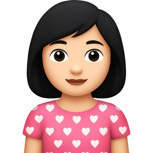 She is cute and she has a cute hair black shes face is beautiful its not make up she has a dress pink with white hearts