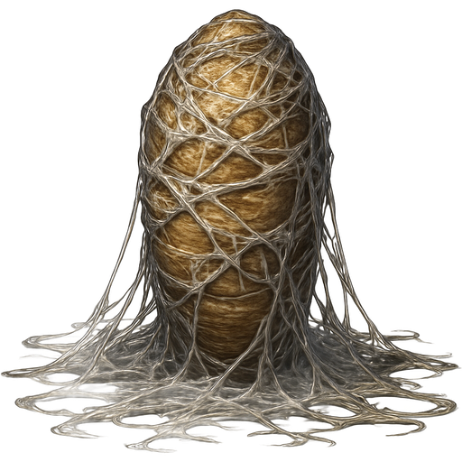 huge slikworm cocoon upright with covered with very huge coating of slik and very huge slik wrappings and webbings very large coating of slik and very huge slik wrappings and webbings on the ground dungeon fighter online game style