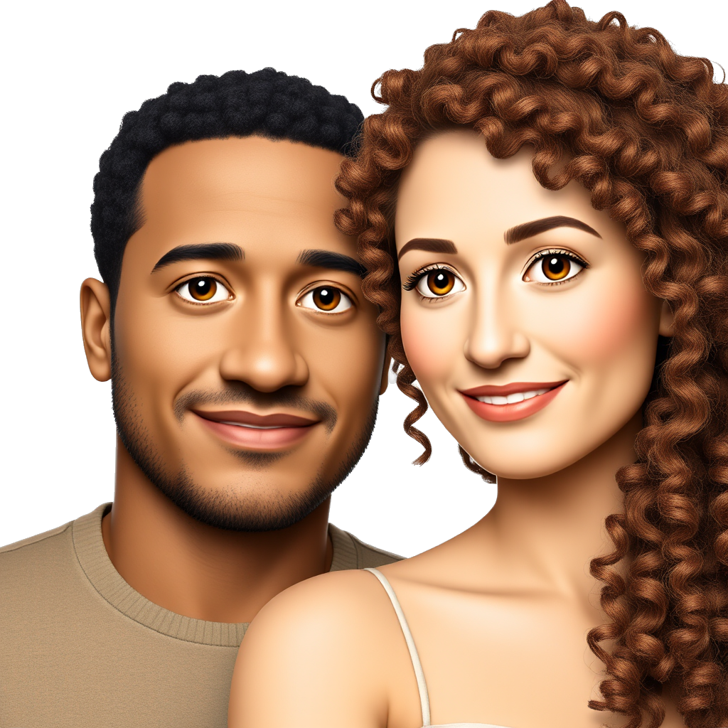 A married couple, a handsome arab man with black curly hair and a beautiful woman with light brown long curly hair fair skin and brown eyes, and small nose and full lips