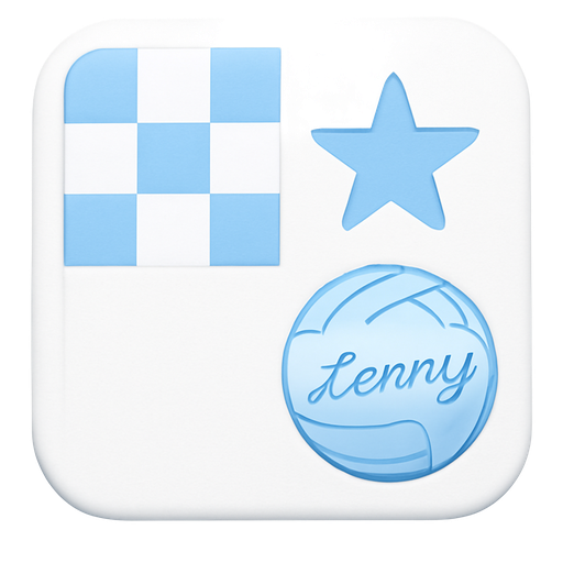 I want a light light blue checkered board with white in the checkered and also a light light blue volleyball with Lenny written in cursive and also a light light blue star