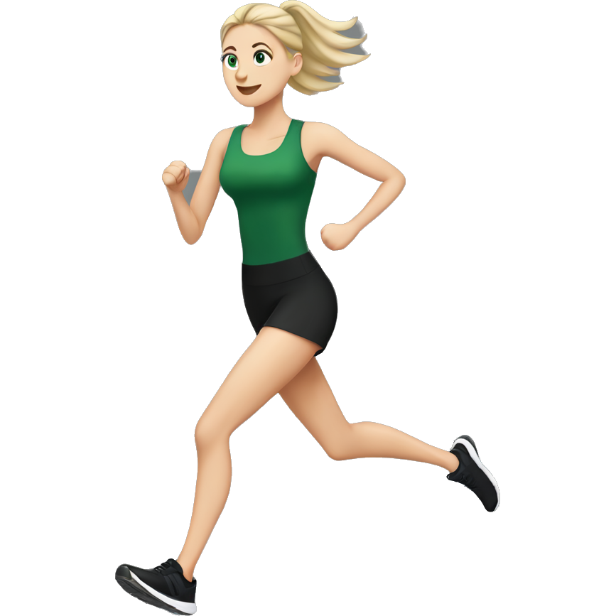 Beautiful white girl with green eyes and dark brown long tail going running πββοΈ (black outfit)