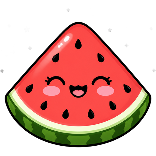 A watermelon 🍉 smiling, with words “good nite 🖤” above! stars above the 🍉 watermelon. and a little black heart.