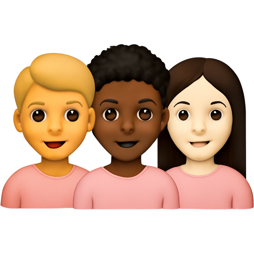 A group photo with 3 girls one tan one pail and one brown the brown girl has a pink shirt on and has short curly hair that is black and the tan girl has really short blonde hair and the pail girl has brown long straight hair and everyone has a light pink shirt on